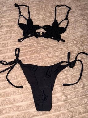 Black Crochet Accent Two-Piece Bikini Set